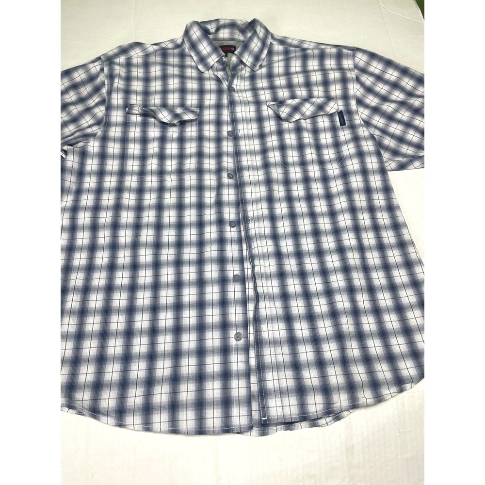 Wolverine Mens Blue Plaid Short Sleeve Button Down‎ Shirt XL Mesh Vent Workwear